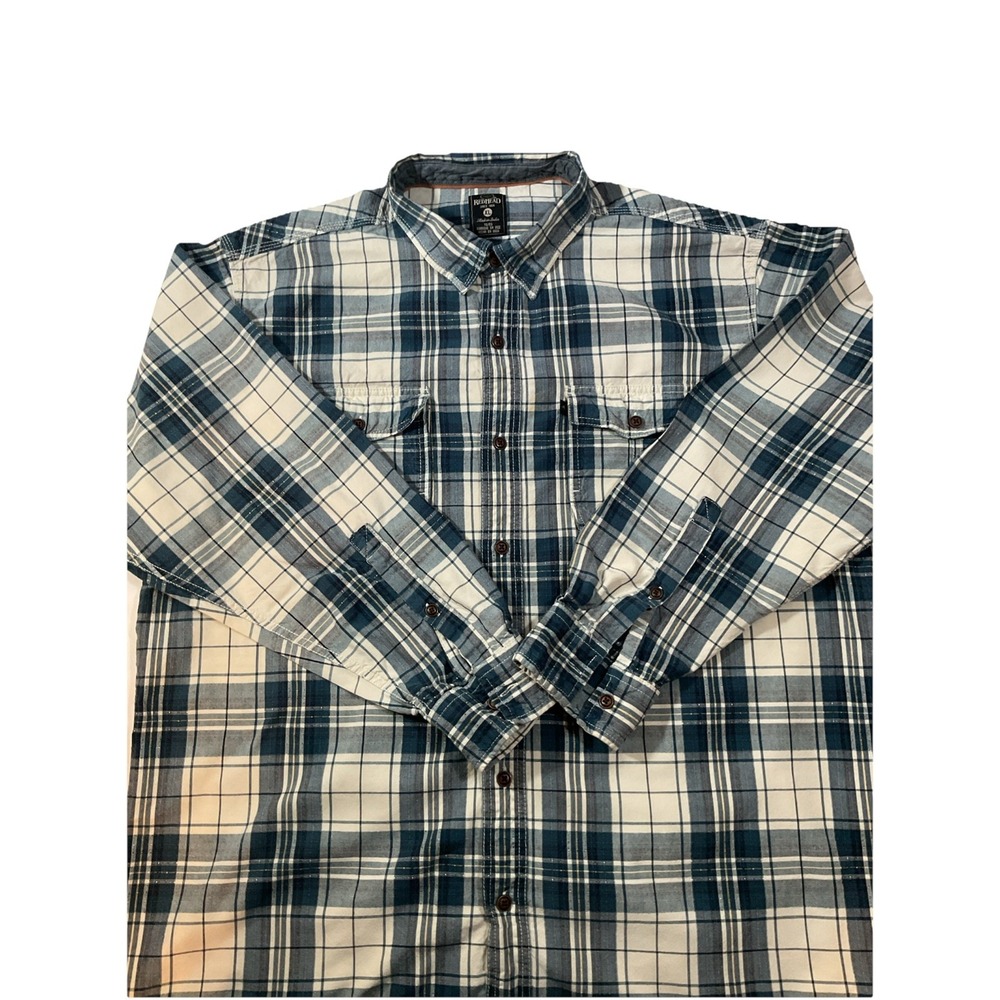REDHEAD Long Sleeve  Gray Blue PLAID Button Up SHIRT MENS XL‎ H38